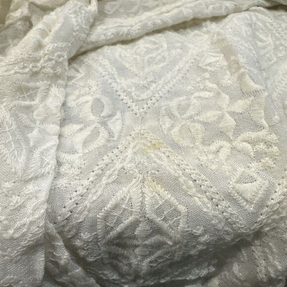 BCBGMaxazria Top Small Blouse Beige Cold Shoulder Boho Sheer Embroidered - Picture 8 of 8